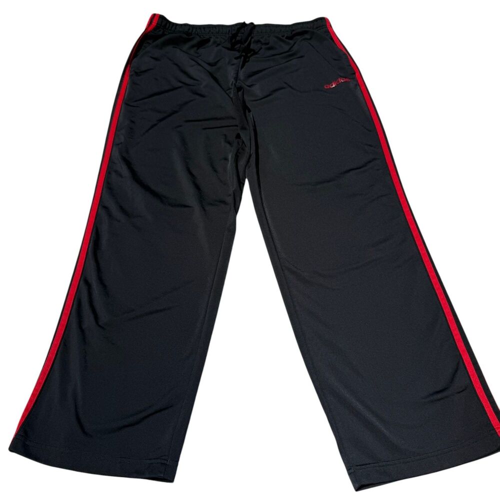 Adidas Track Pants Black Red Stripe Wide Leg Athletic Pants Mens 2XL